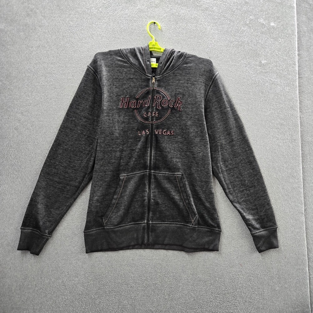 Hard Rock Cafe Men Hoodie XXL Gray Embroidered Hard Rock Graphic Zipper